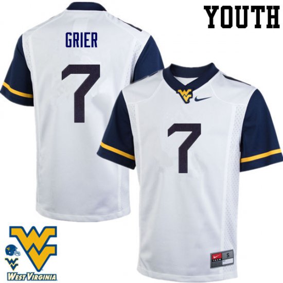 Youth West Virginia Mountaineers NCAA #7 Will Grier White Authentic Nike Stitched College Football Jersey CE15L85HH